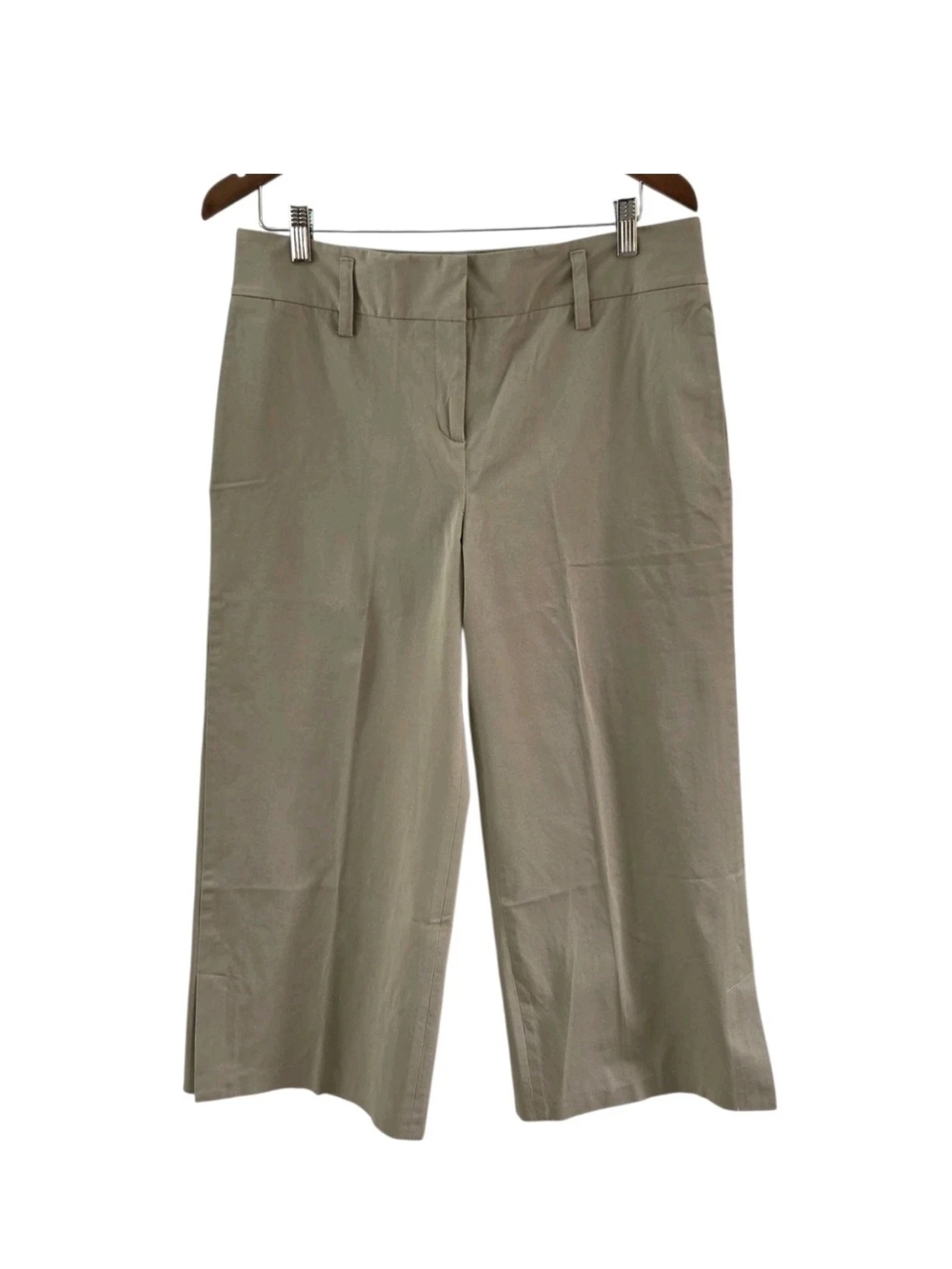 Body By Victoria The Bridget Fit Tan Beige Wide Leg Cropped Pants Cotton 12